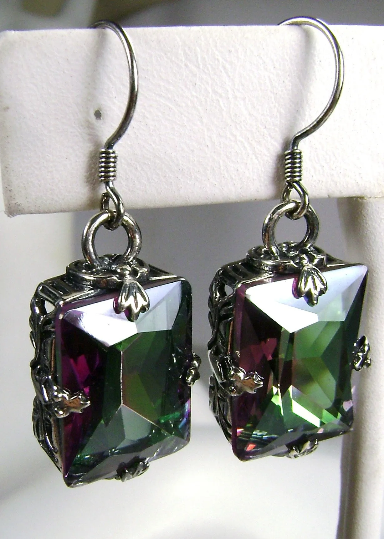 Mystic Topaz Earrings, GL Earrings, Art Deco Sterling Silver Filigree, Vintage Jewelry #E15.