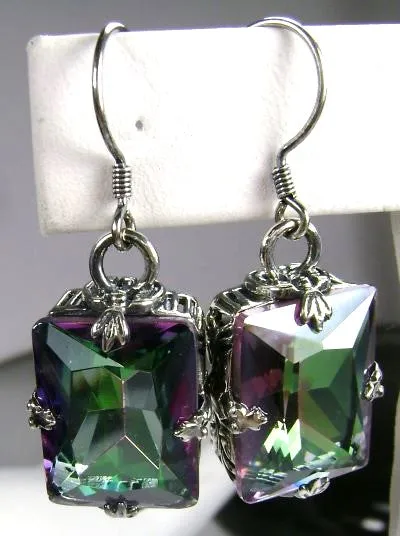 Mystic Topaz Earrings, GL Earrings, Art Deco Sterling Silver Filigree, Vintage Jewelry #E15.