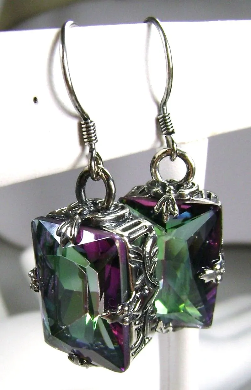 Mystic Topaz Earrings, GL Earrings, Art Deco Sterling Silver Filigree, Vintage Jewelry #E15.
