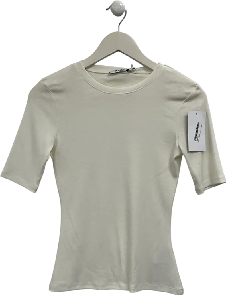 NA-KD White Round Neck Ribbed Top UK S