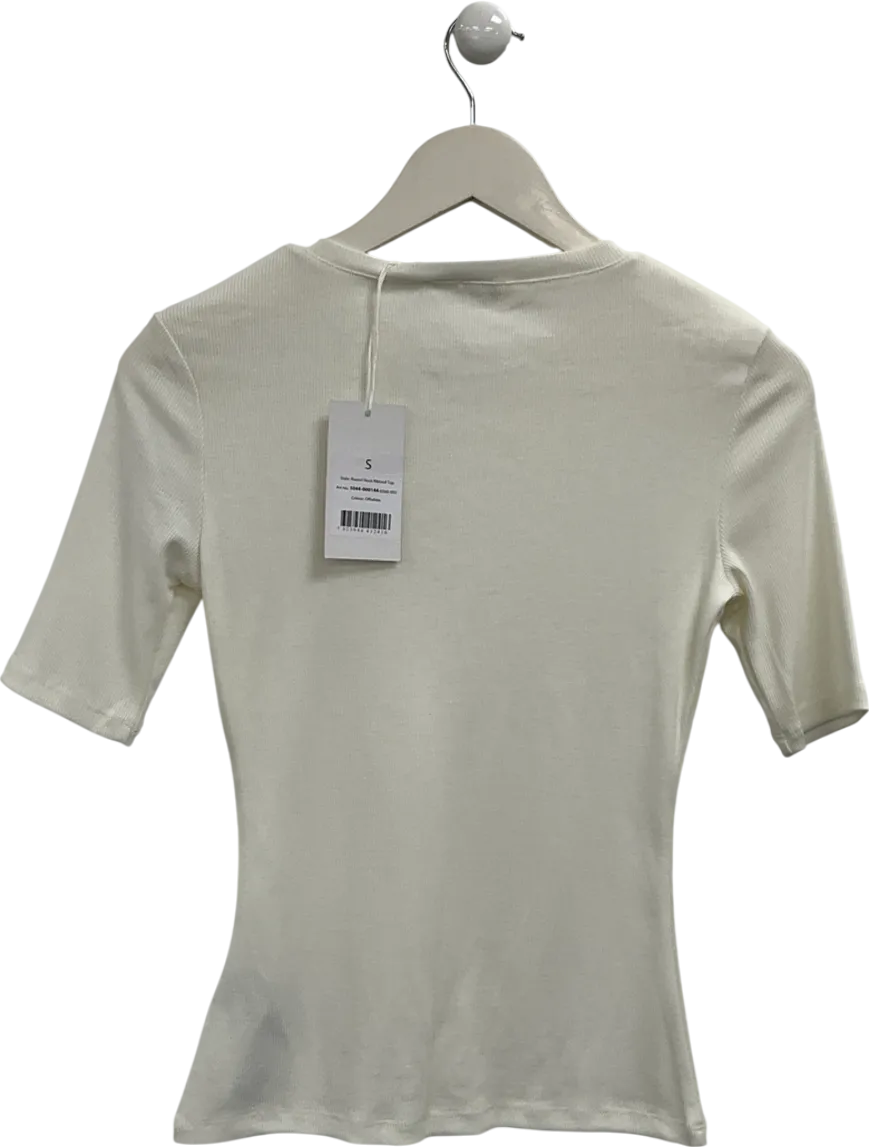 NA-KD White Round Neck Ribbed Top UK S
