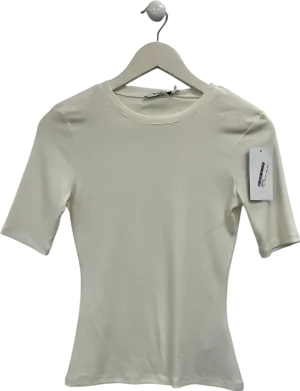 NA-KD White Round Neck Ribbed Top UK S