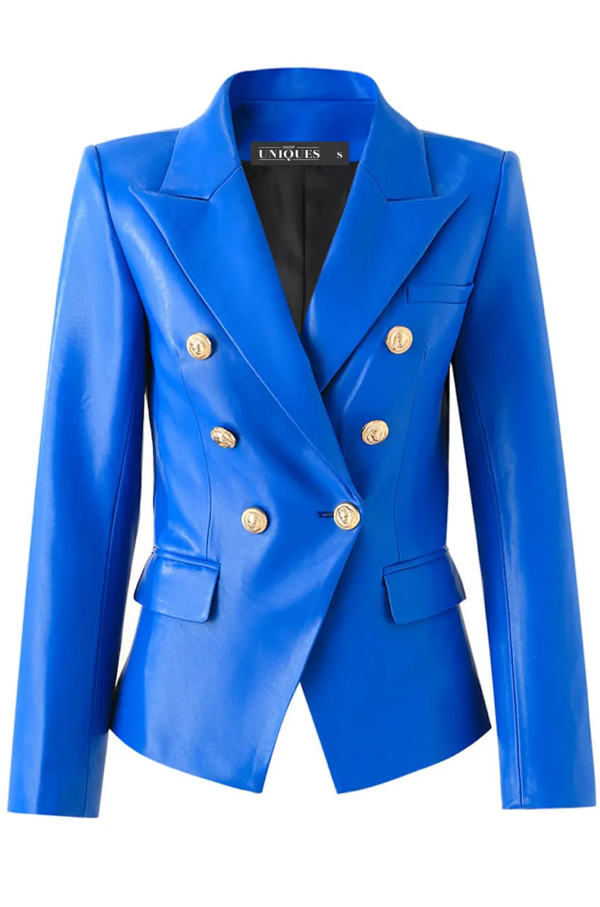Nadine Double Breasted Faux Leather Blazer