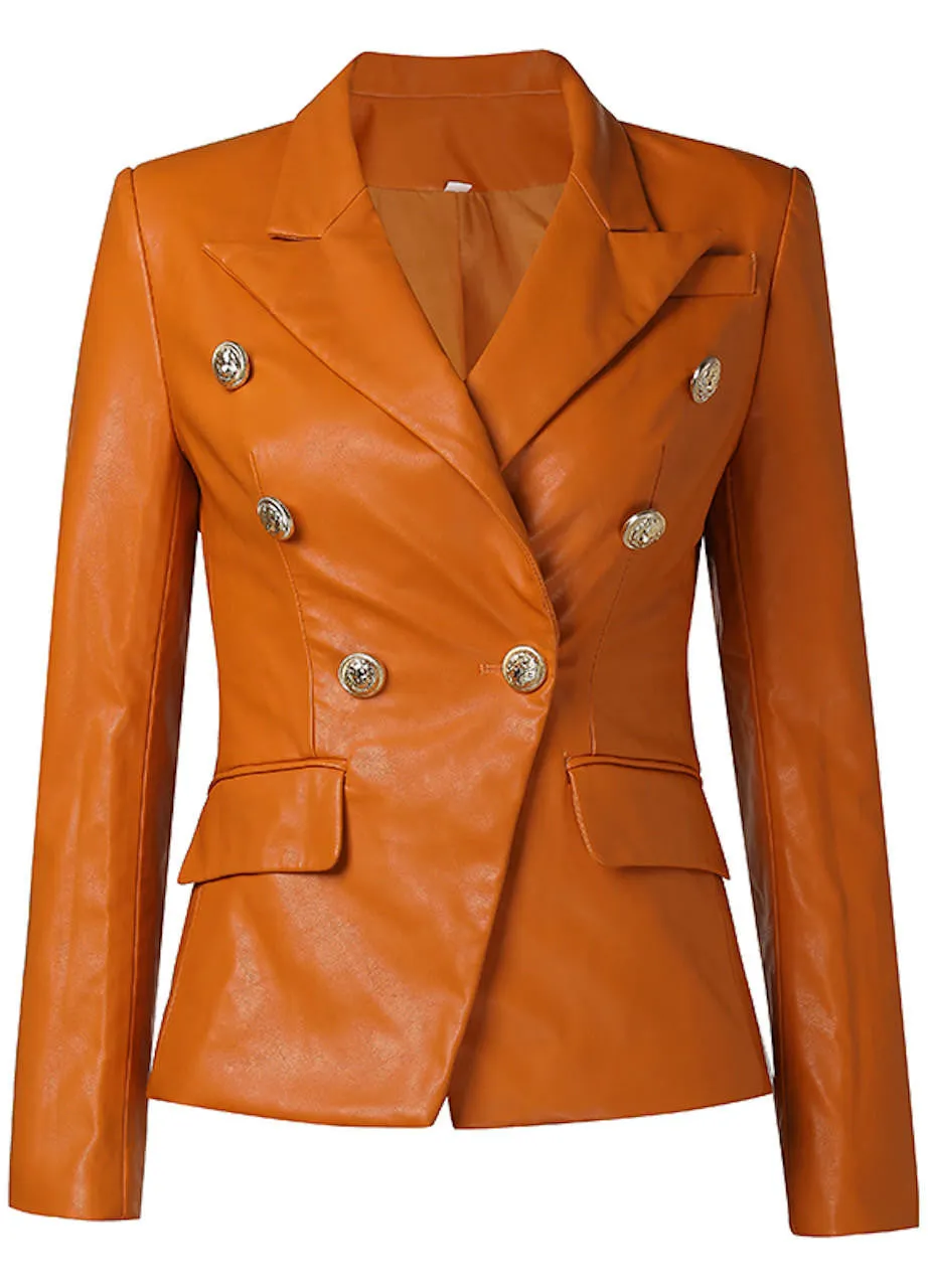 Nadine Double Breasted Faux Leather Blazer