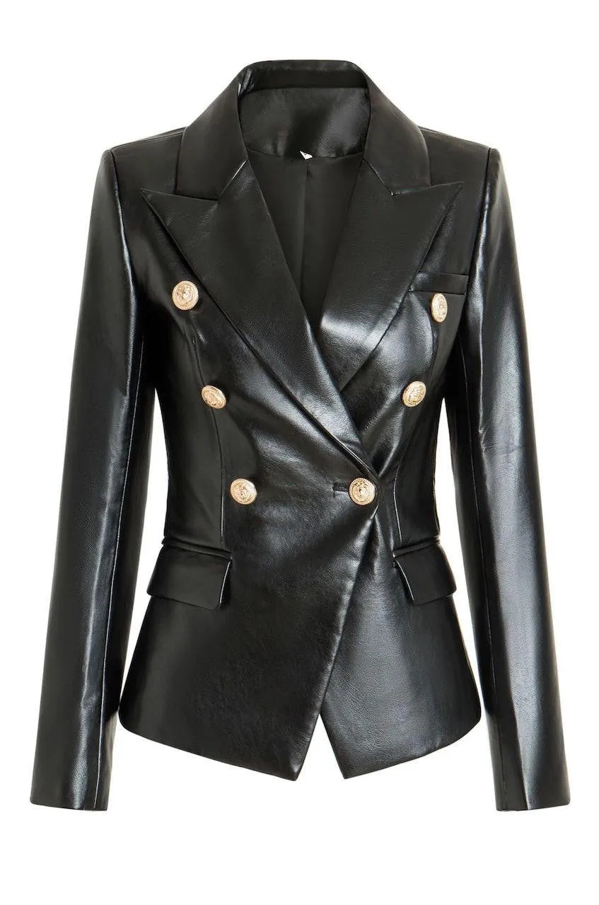Nadine Double Breasted Faux Leather Blazer