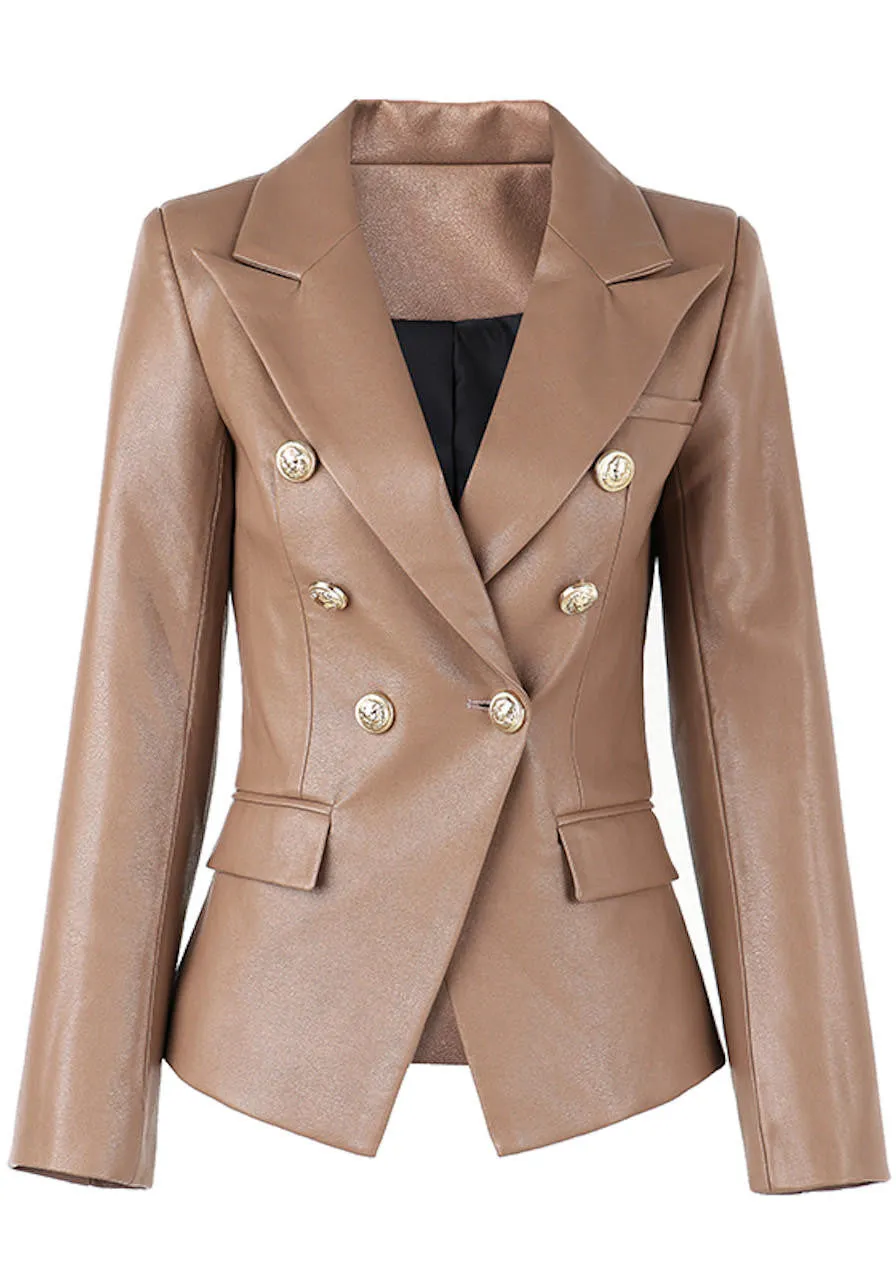 Nadine Double Breasted Faux Leather Blazer