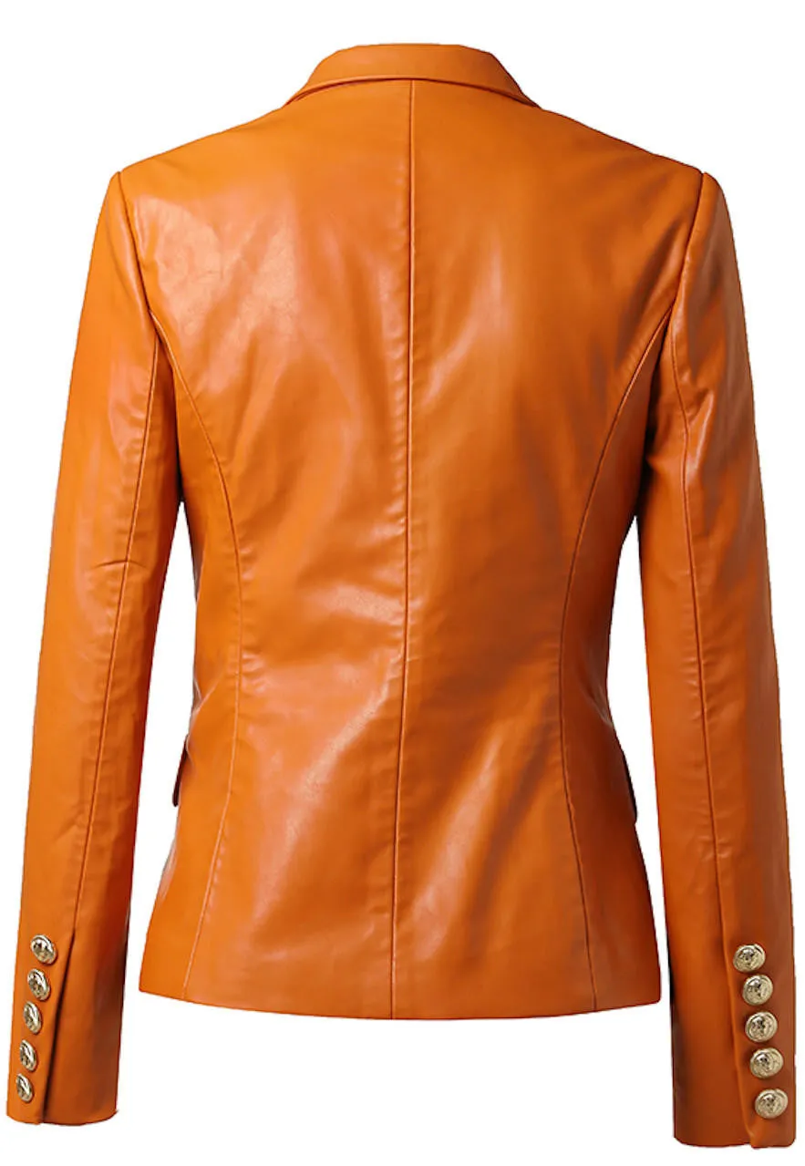 Nadine Double Breasted Faux Leather Blazer