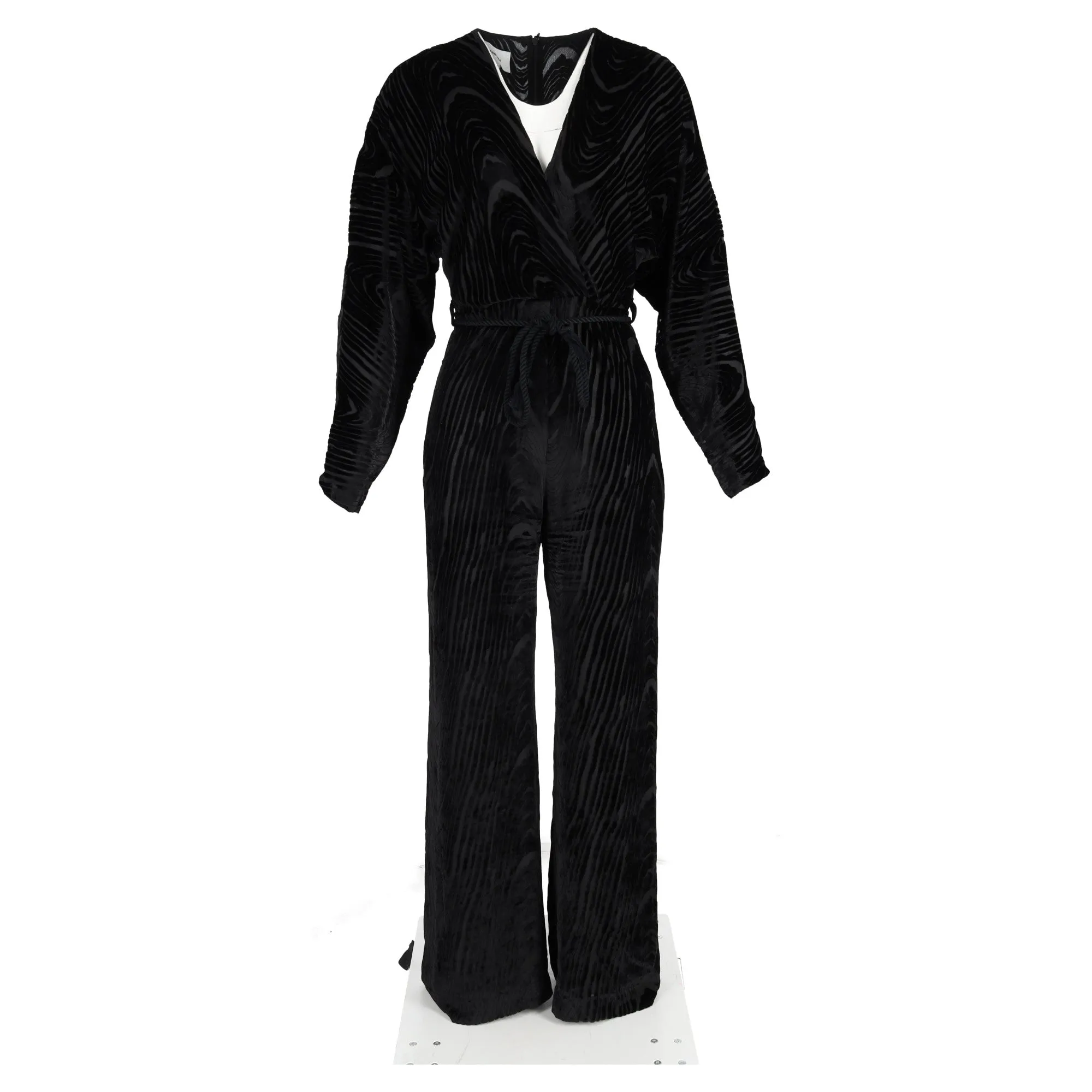 Nanushka Jax Wrap-Effect Devoré Jumpsuit in Black Velvet