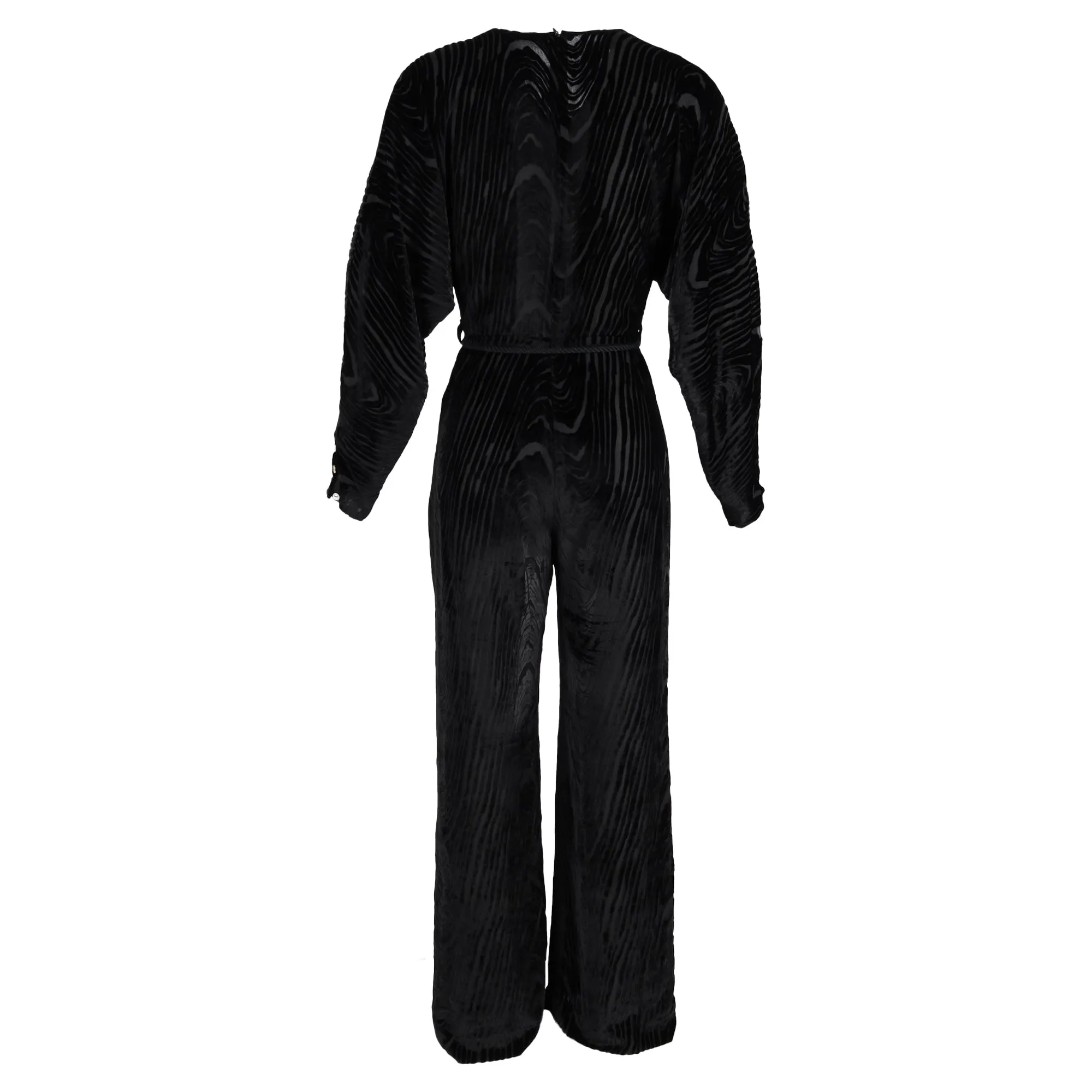 Nanushka Jax Wrap-Effect Devoré Jumpsuit in Black Velvet
