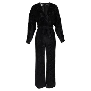 Nanushka Jax Wrap-Effect Devoré Jumpsuit in Black Velvet