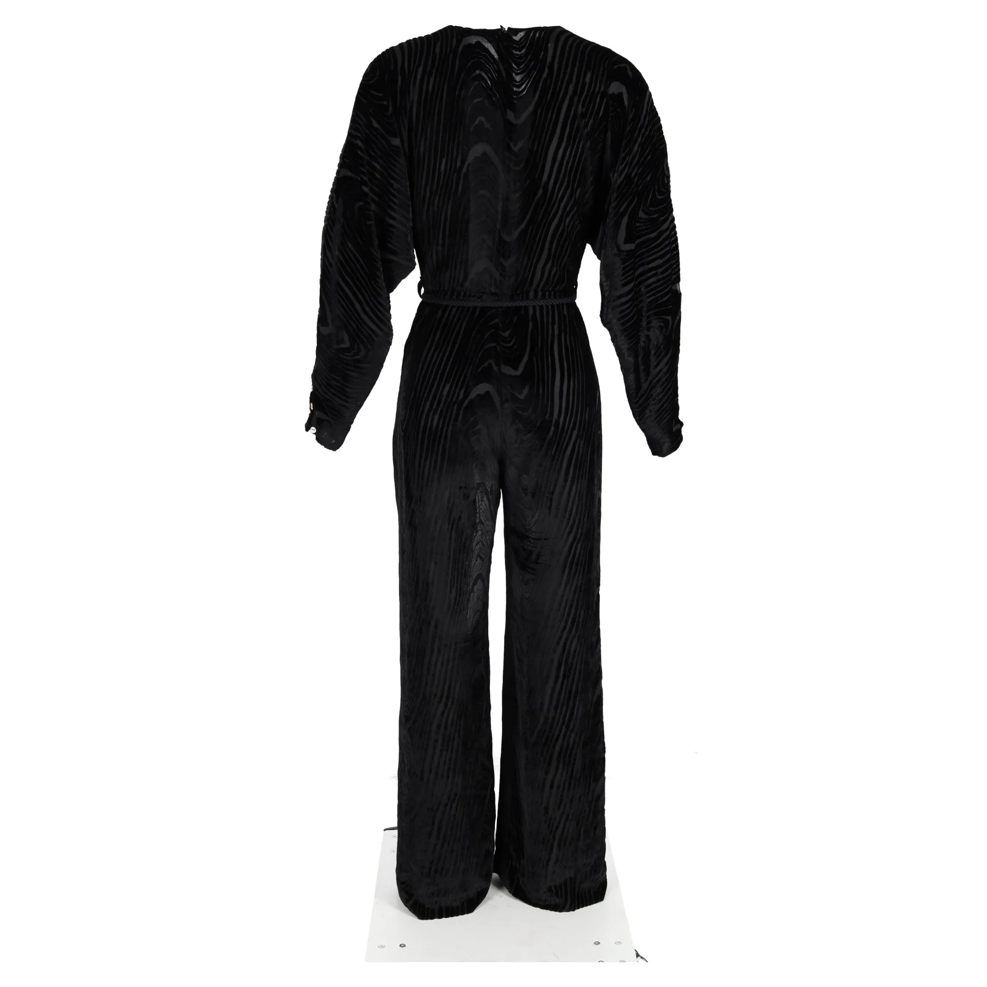 Nanushka Jax Wrap-Effect Devoré Jumpsuit in Black Velvet
