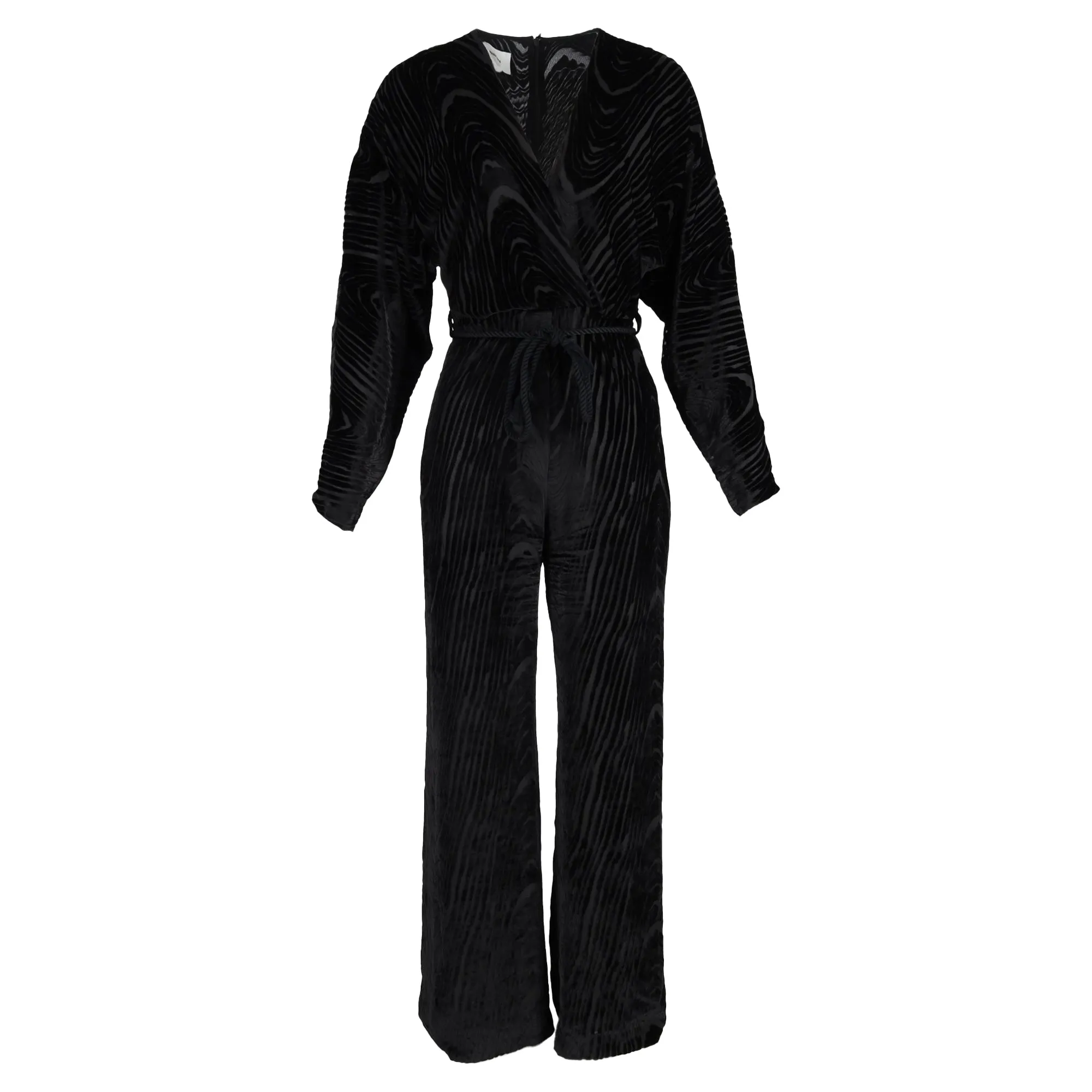 Nanushka Jax Wrap-Effect Devoré Jumpsuit in Black Velvet