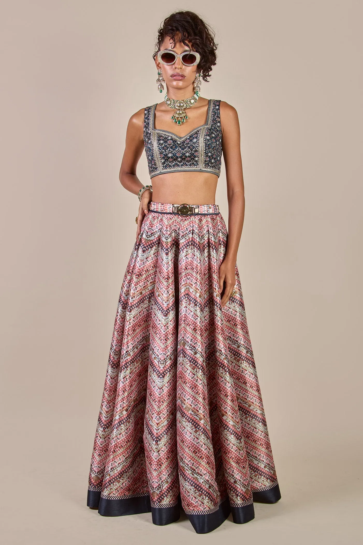 Navy Blue - Multi Hued Skirt Set