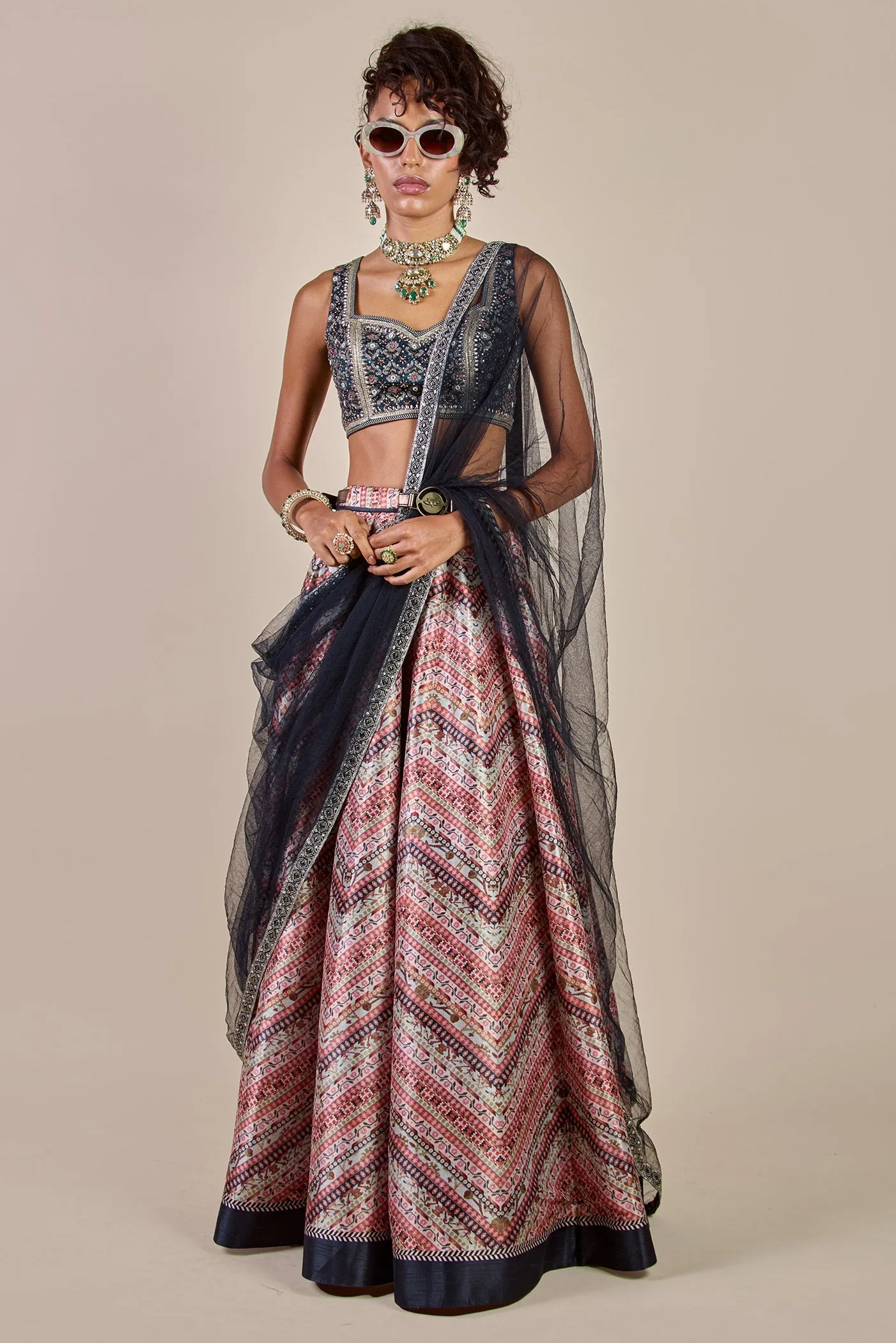 Navy Blue - Multi Hued Skirt Set