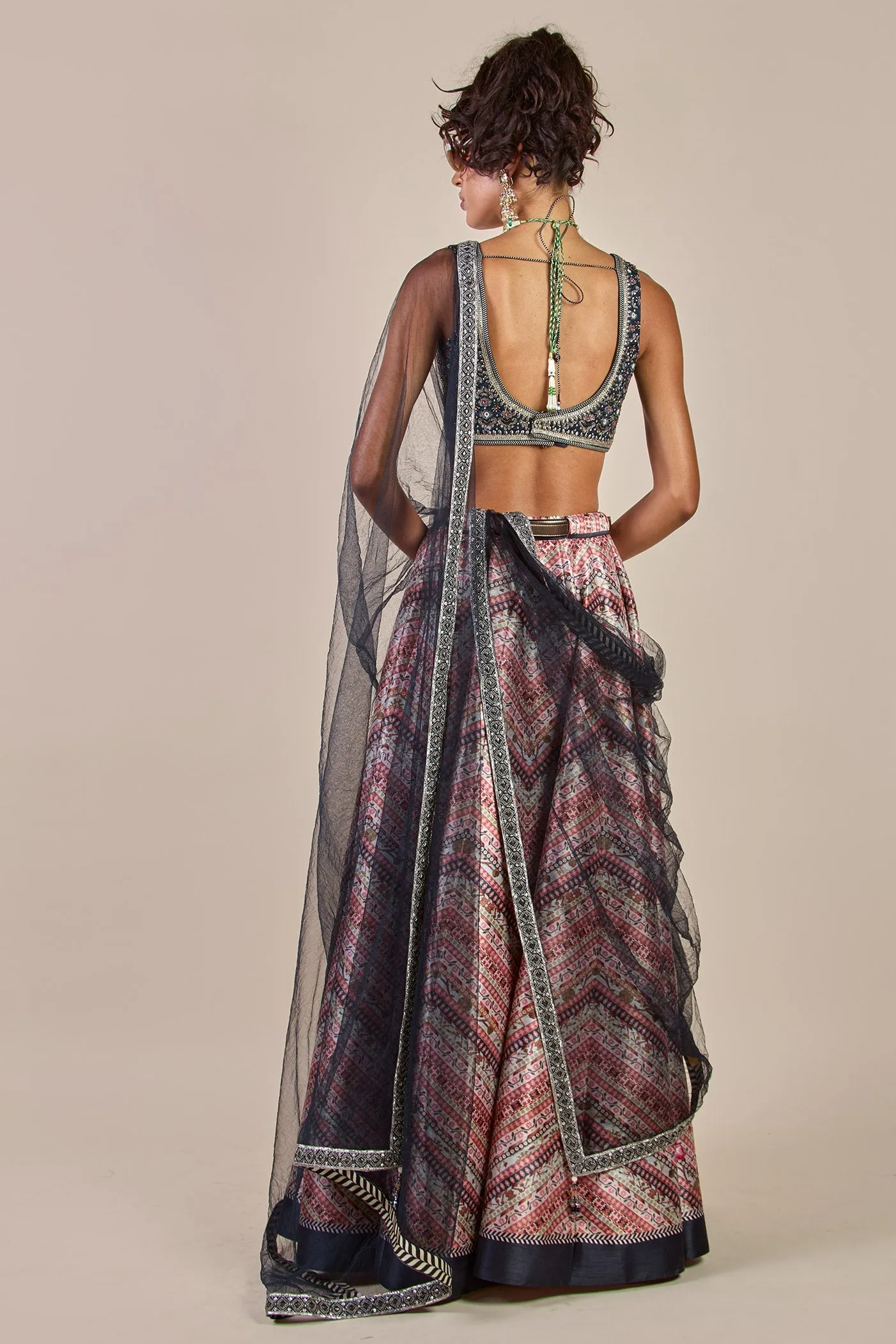 Navy Blue - Multi Hued Skirt Set