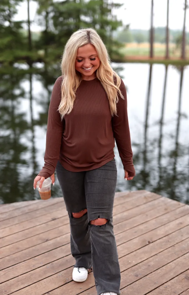 Never Better Ribbed Light Weight LS - Espresso