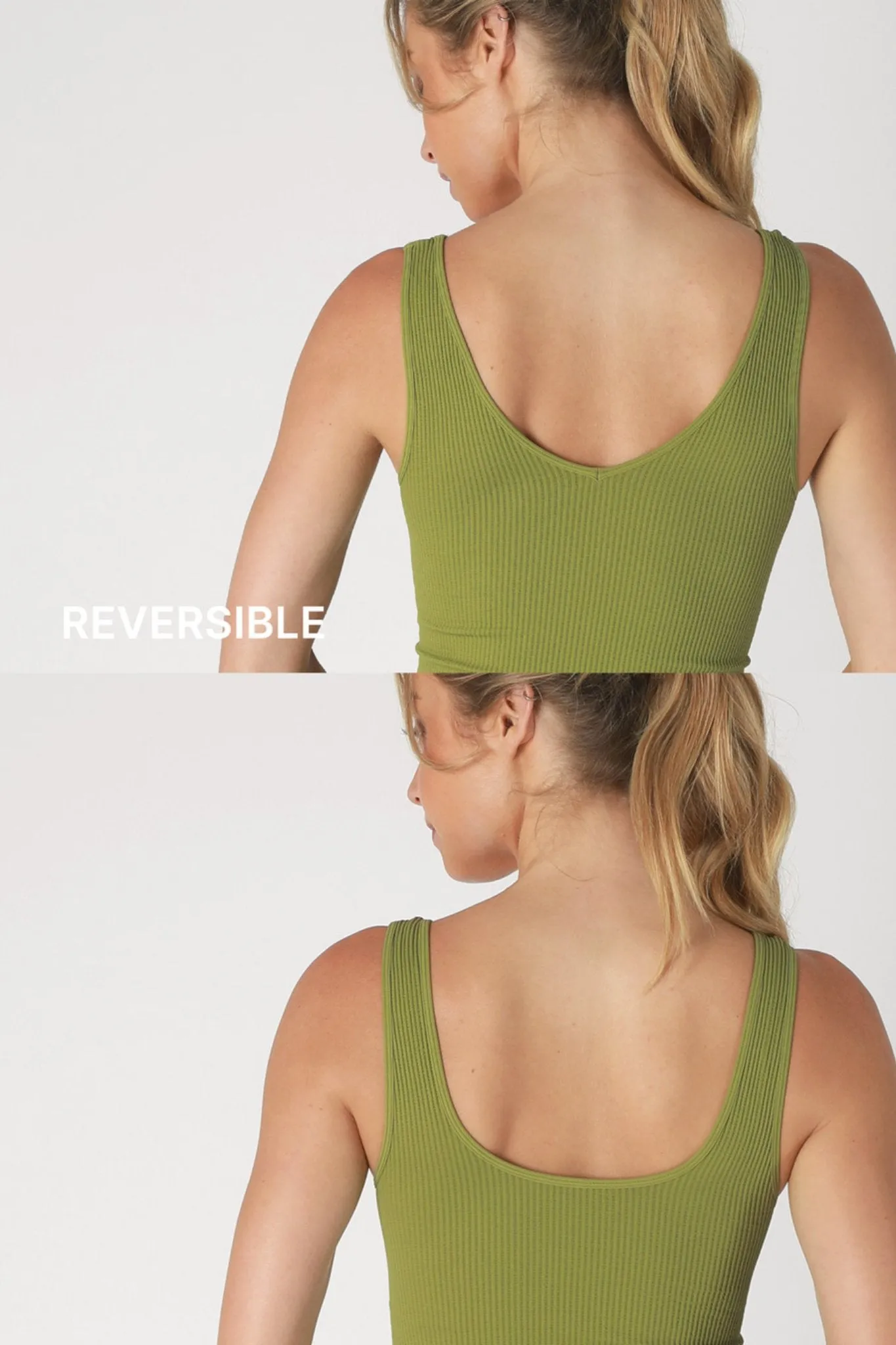 Nikibiki: reversible ribbed crop top in Guacamole