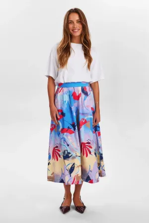 Numph Nugloria Blue Print Midi Skirt
