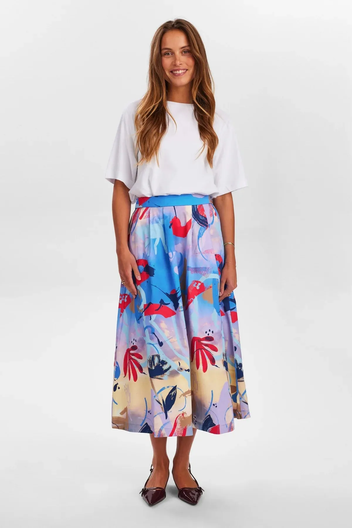 Numph Nugloria Blue Print Midi Skirt