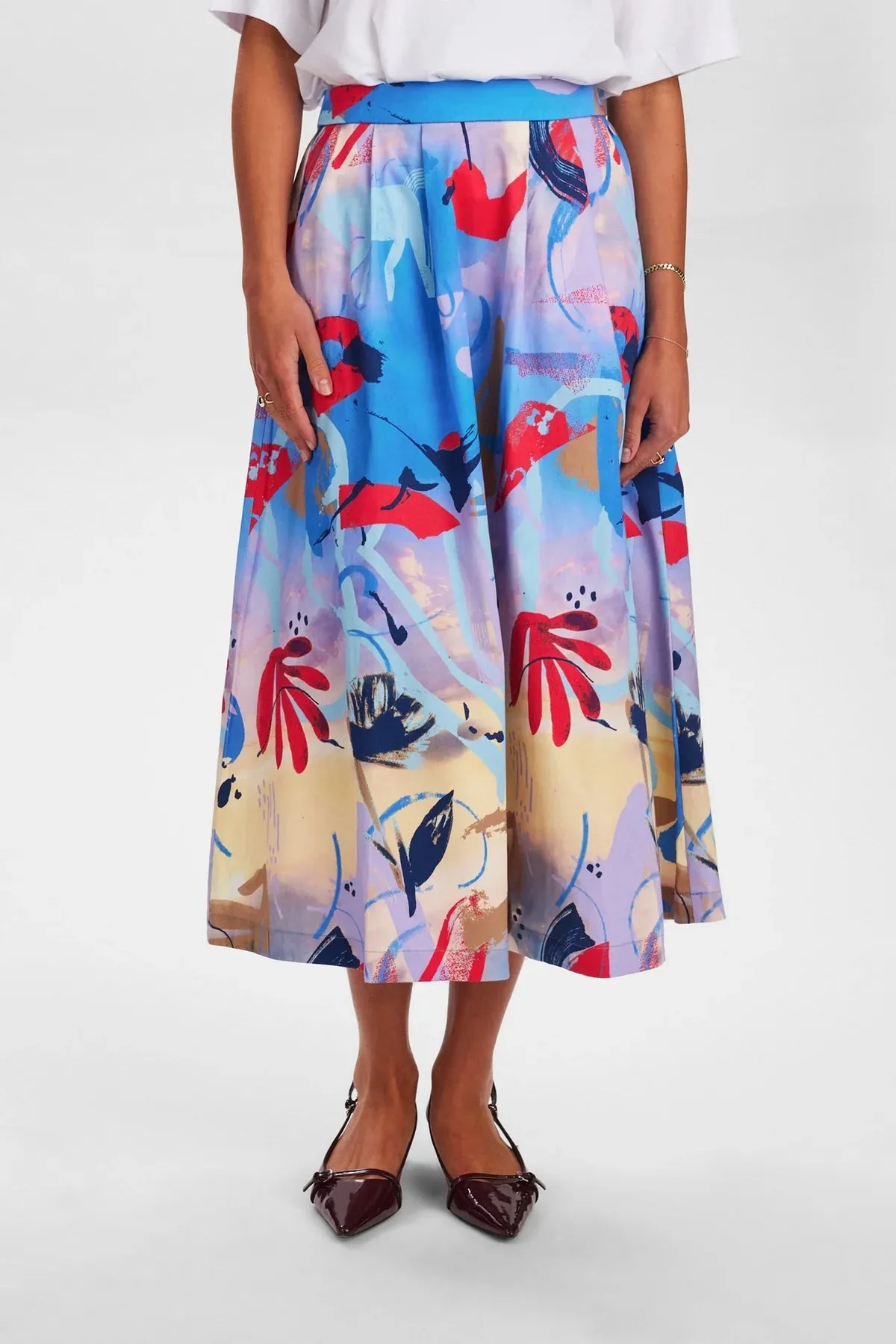 Numph Nugloria Blue Print Midi Skirt