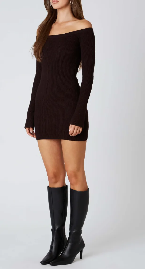 Off Shoulder Long Sleeve Mini Dress