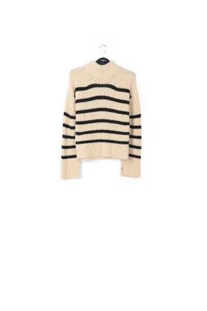 Off-white and black striped ribbed-knit sweater