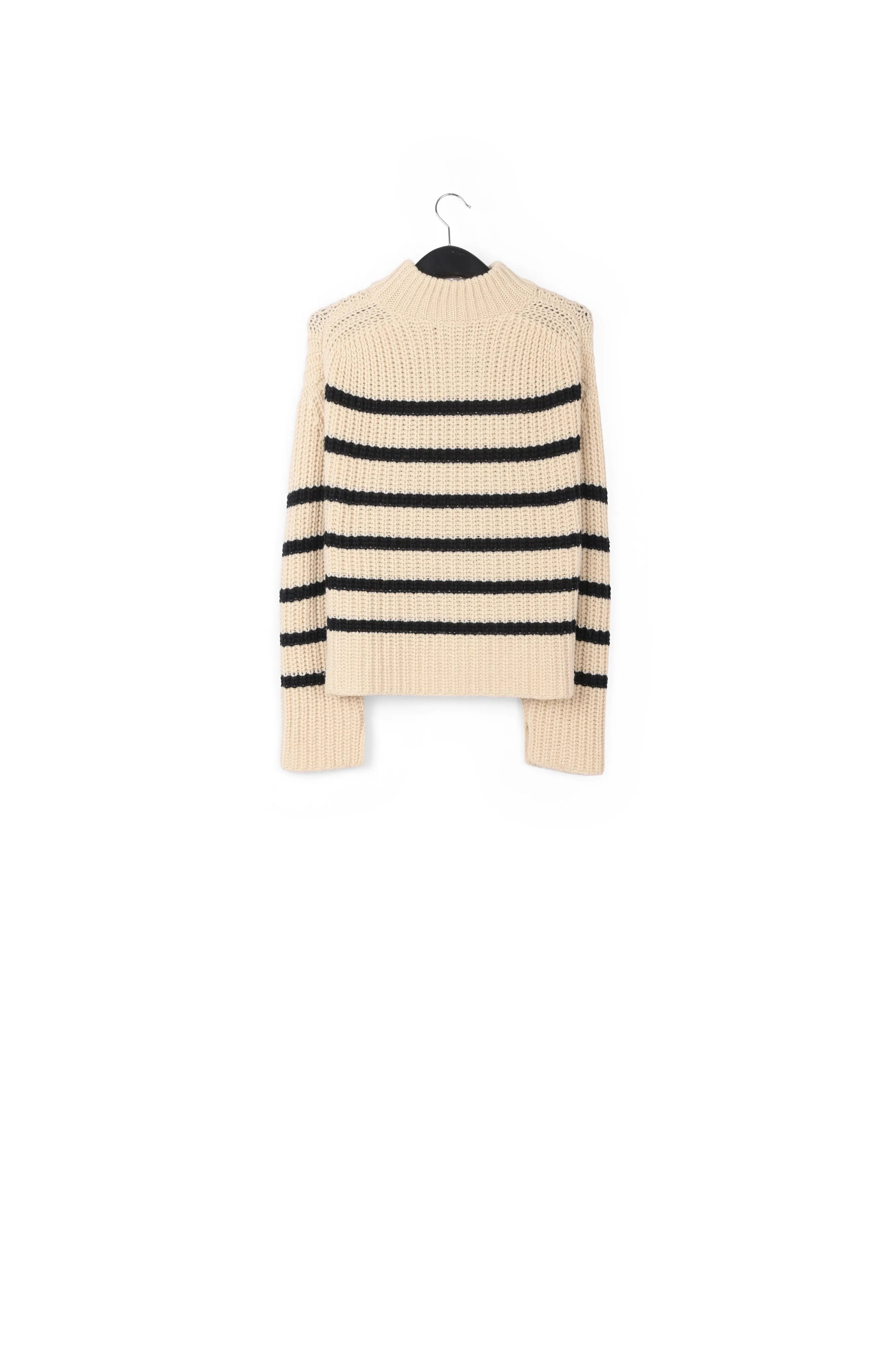 Off-white and black striped ribbed-knit sweater