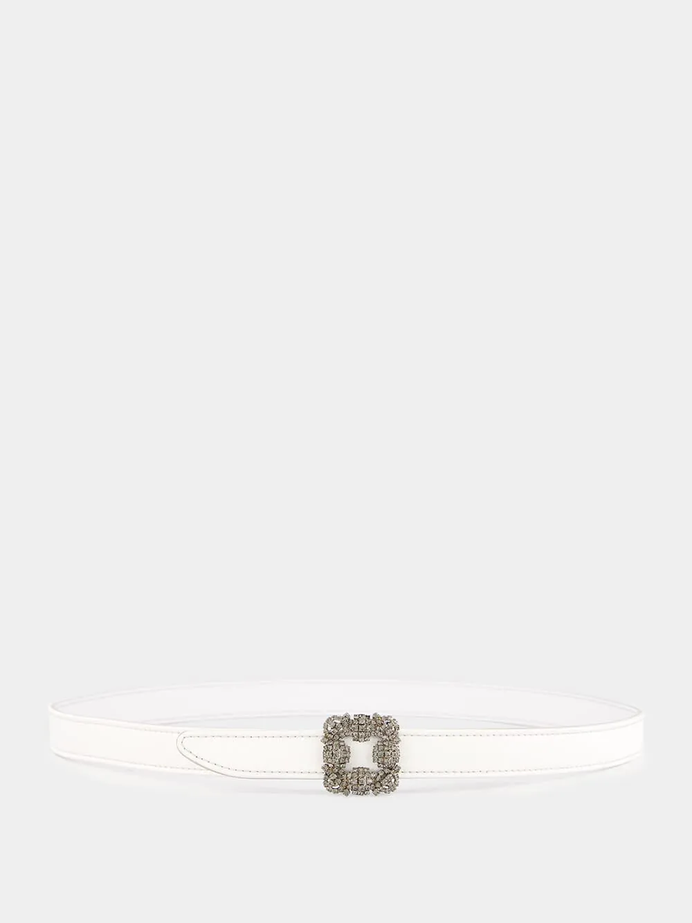 Off-White Satin Mini Hangisi Belt with Crystal Buckle