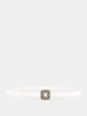 Off-White Satin Mini Hangisi Belt with Crystal Buckle
