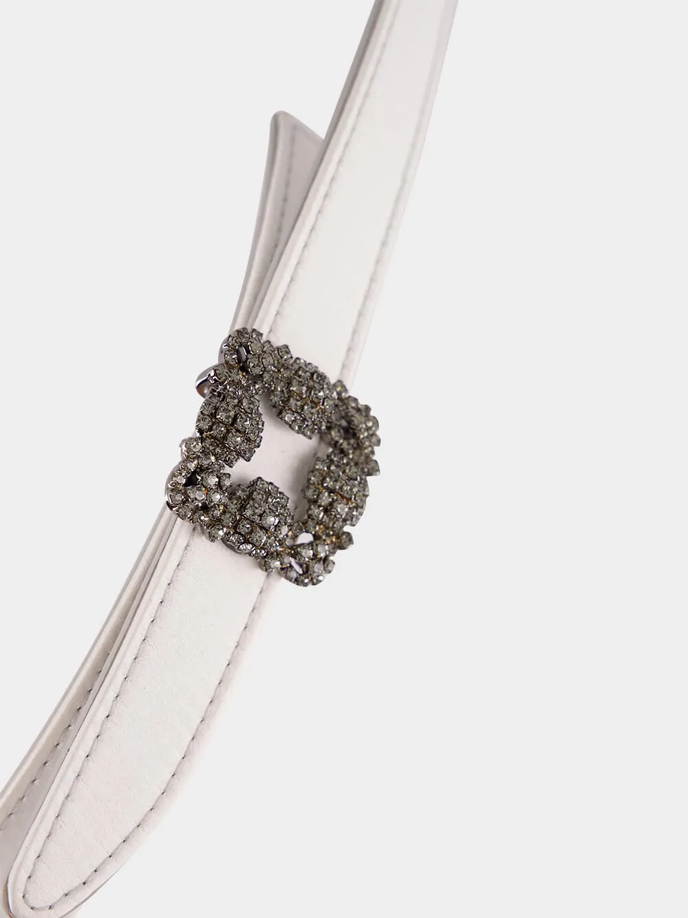 Off-White Satin Mini Hangisi Belt with Crystal Buckle