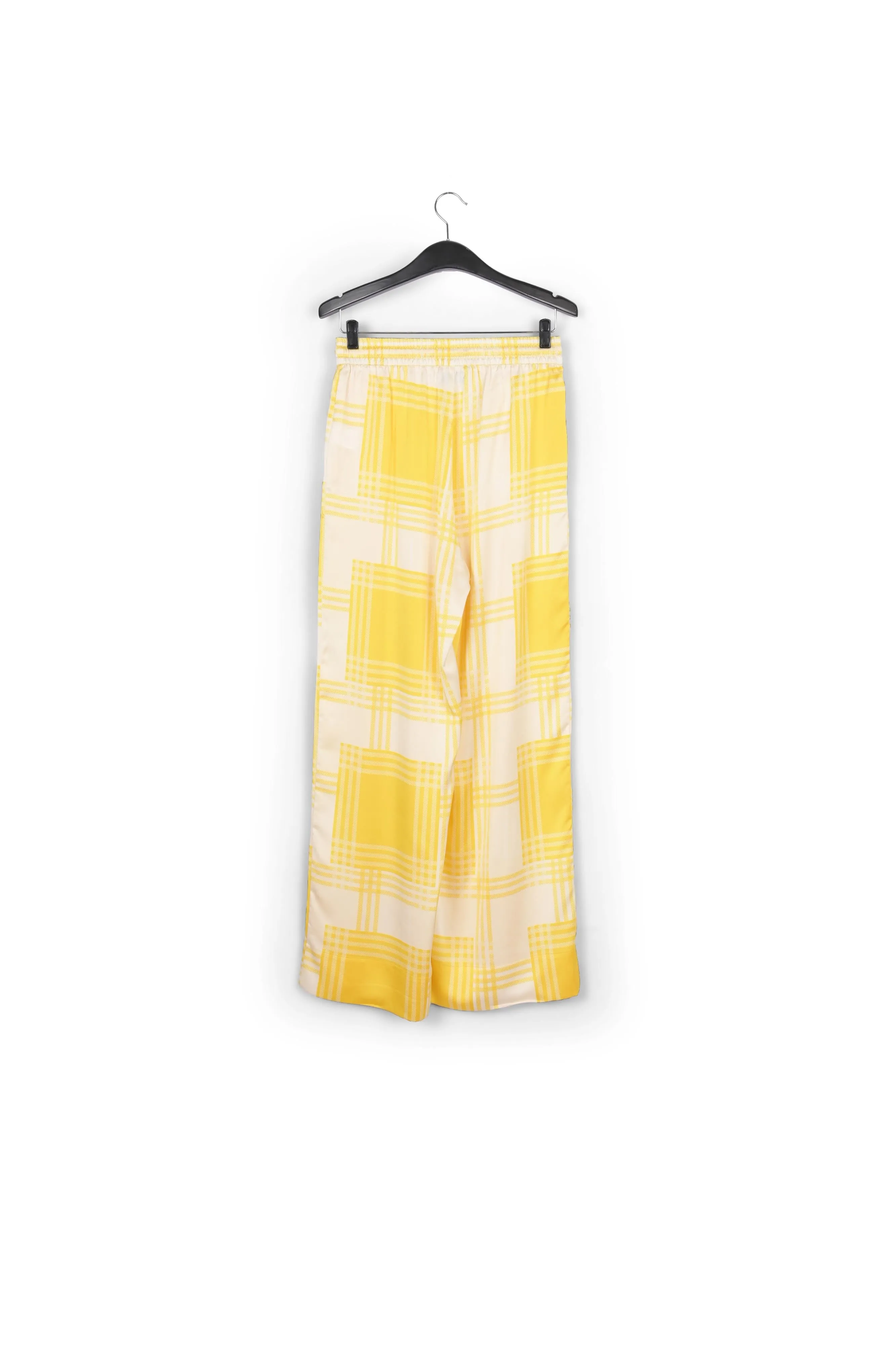 Off-white wide-leg pants with yellow check motive