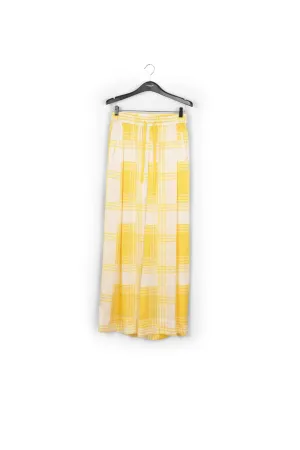 Off-white wide-leg pants with yellow check motive