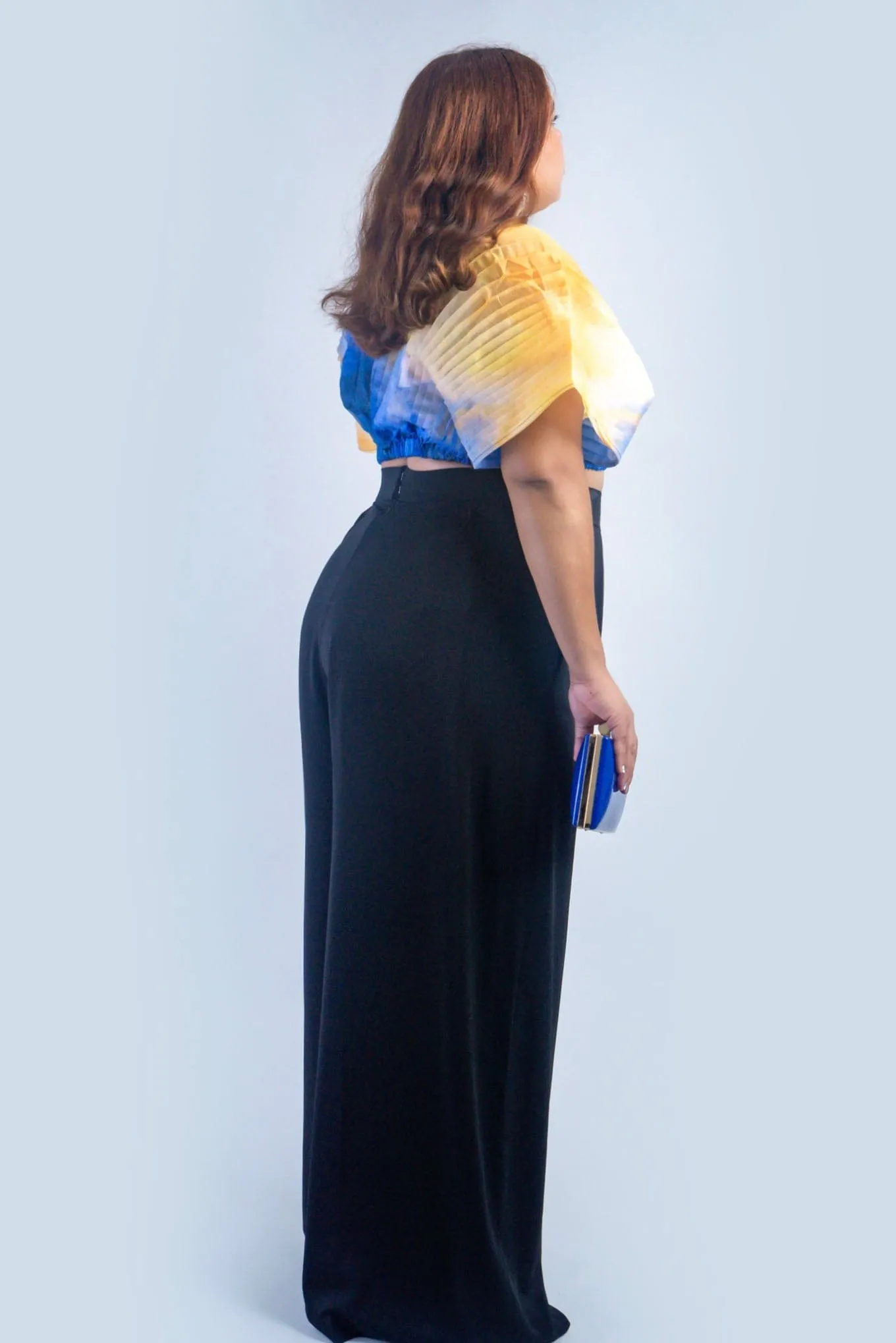 Ombre Blue/Yellow Pleated Sheer Top