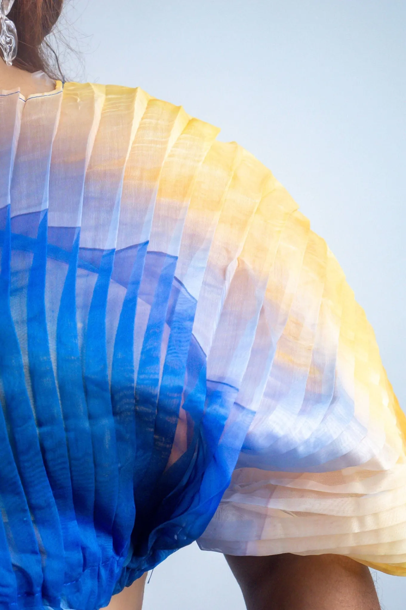 Ombre Blue/Yellow Pleated Sheer Top