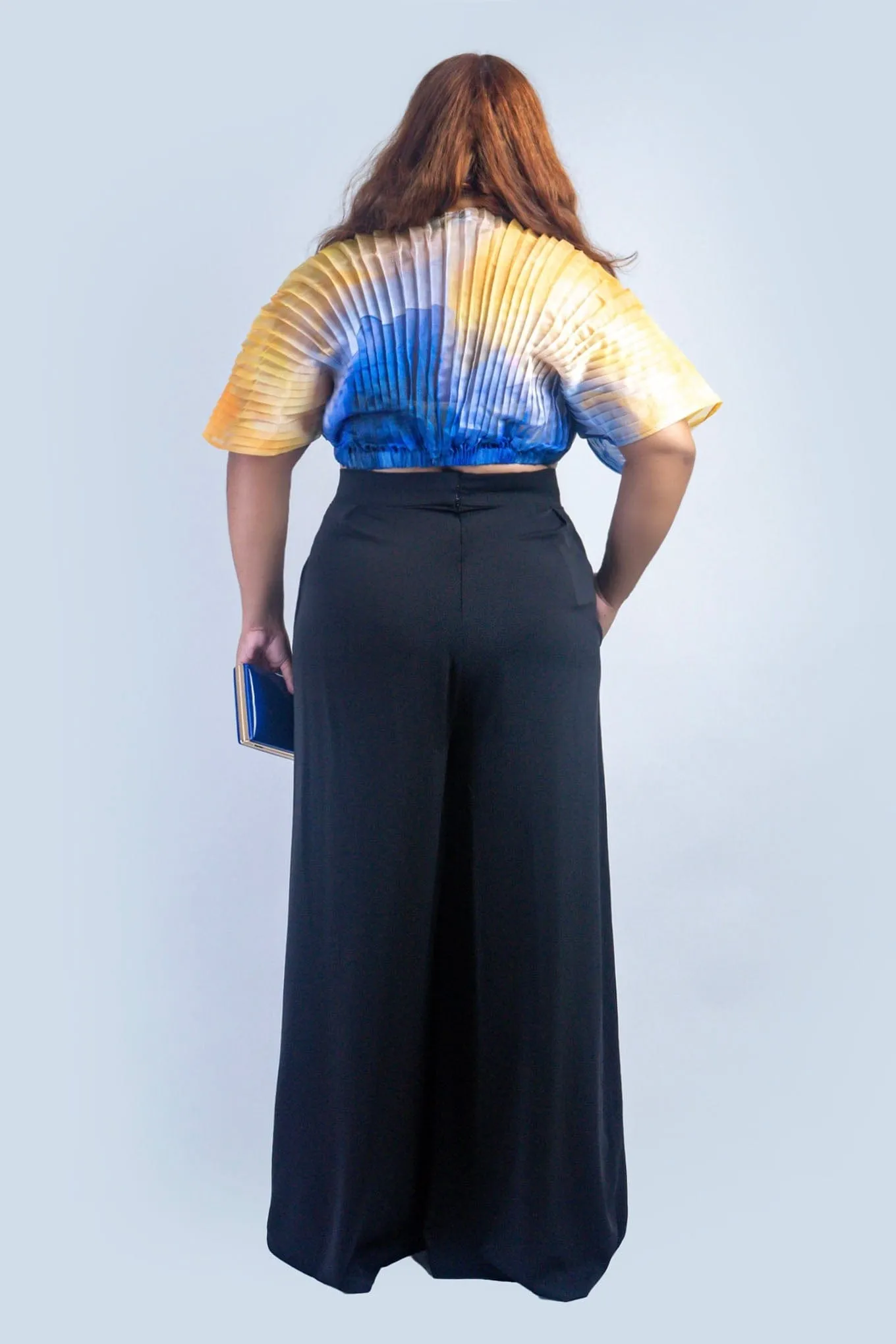 Ombre Blue/Yellow Pleated Sheer Top
