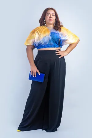 Ombre Blue/Yellow Pleated Sheer Top