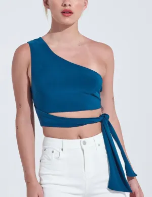 One Shoulder Tie Waist Crop Top