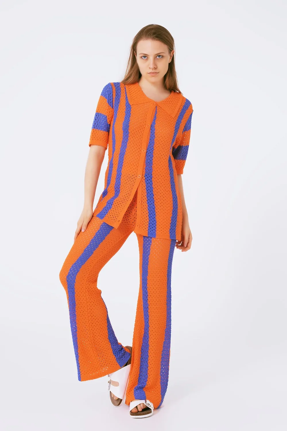 orange striped crochet pants