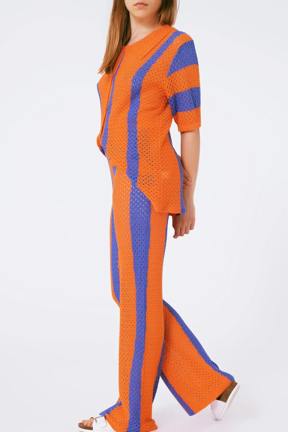 orange striped crochet pants