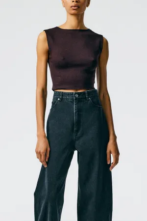 Organic Cotton Tencel Tube Cropped Tank in Burnt Brown