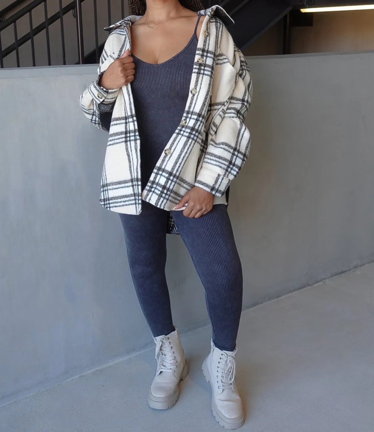Out & About Ribbed Jumpsuit(Acid Wash Black)