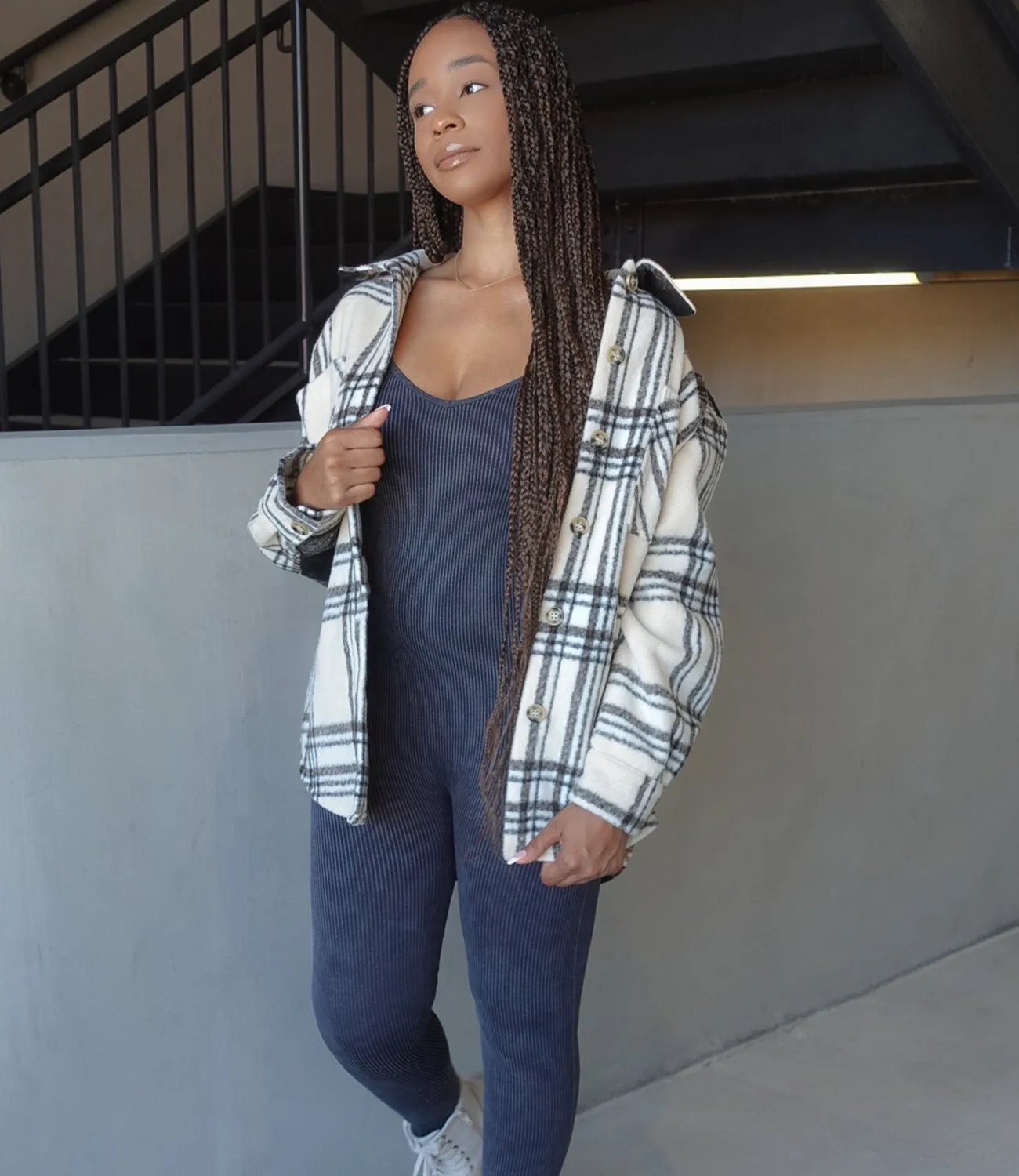 Out & About Ribbed Jumpsuit(Acid Wash Black)