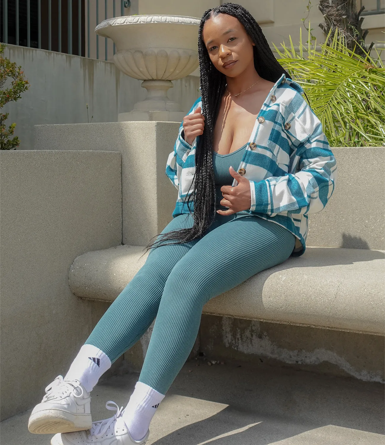 Out & About Ribbed Jumpsuit(Teal)