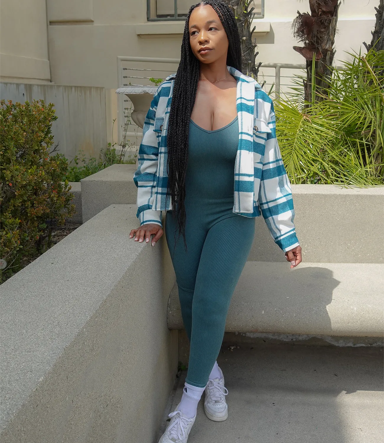 Out & About Ribbed Jumpsuit(Teal)