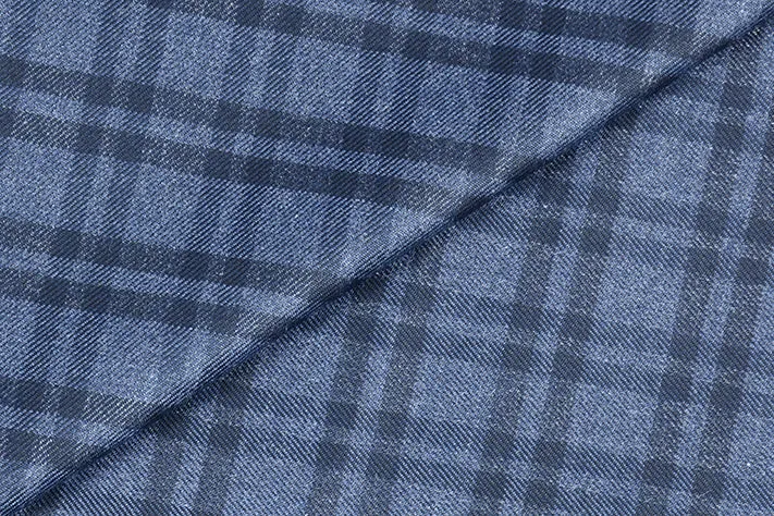 Oxford Blue Tweed Fabric with Small Black Checks ( 2 Meter Cut Piece)
