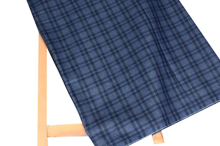 Oxford Blue Tweed Fabric with Small Black Checks ( 2 Meter Cut Piece)