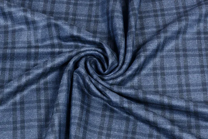 Oxford Blue Tweed Fabric with Small Black Checks ( 2 Meter Cut Piece)