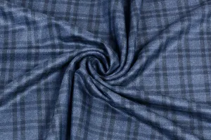 Oxford Blue Tweed Fabric with Small Black Checks ( 2 Meter Cut Piece)