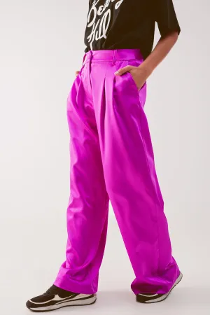 Palazzo pleated pants in fuchsia
