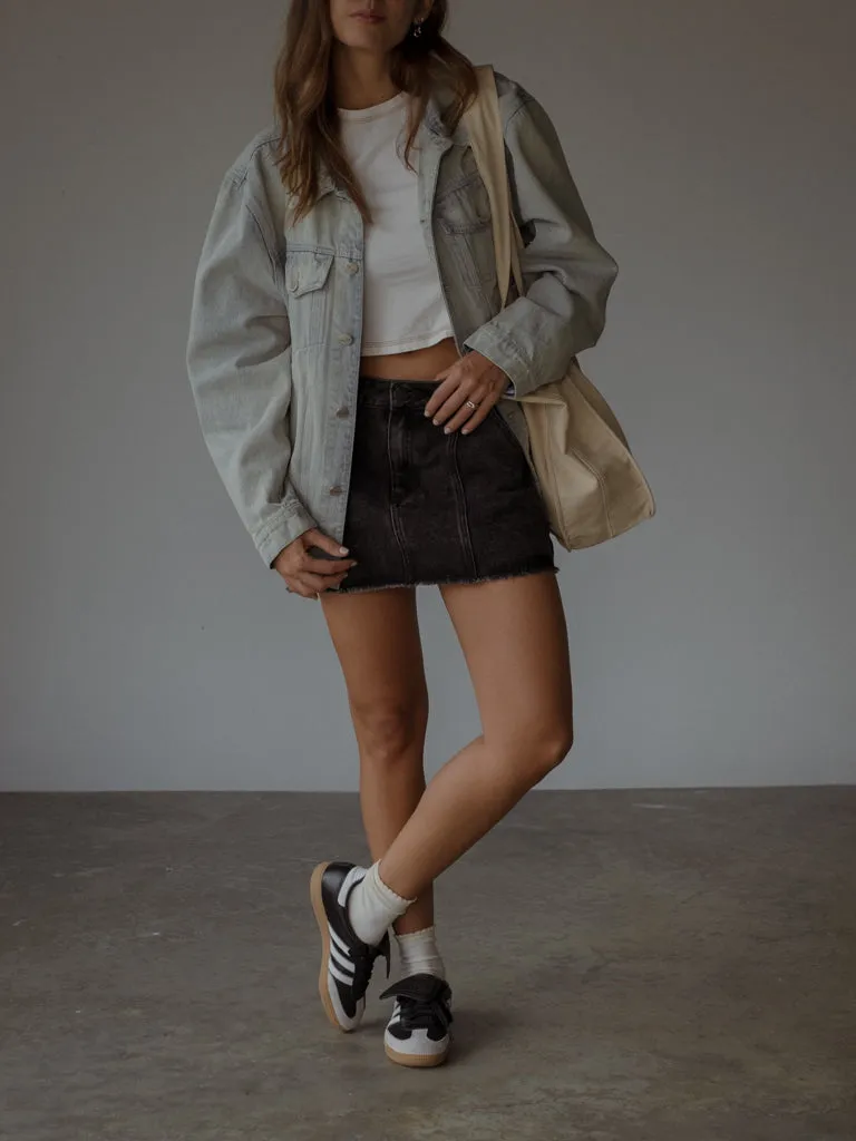 PANELLED DENIM MINI SKIRT  - BLACK